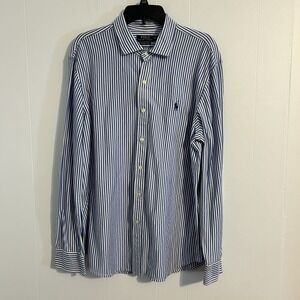 Polo Ralph Lauren XL men's knit dress shirt blue ‎ white striped. Long sleeve.
